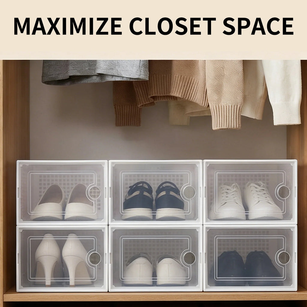 Stackable Shoe Storage Box 33x23x14 cm Fits up to EU Size 45 Transparent with Ventilated Design Foldable Multi-Purpose Organiser