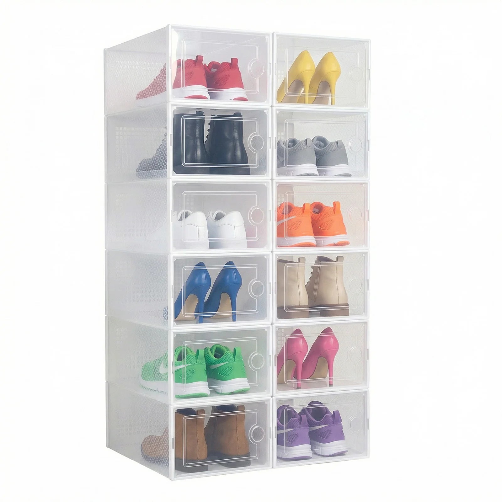 Boîte de rangement à chaussures empilable 33x23x14 cm Convient jusqu'à la taille EU 45 Transparente avec design ventilé Organisateur pliable multi-usages