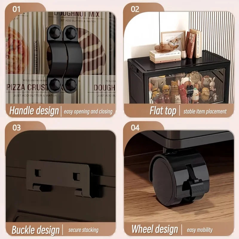 Meuble de Rangement Pliable avec Portes Transparentes – de 3 à 6 Étages, à Roulettes