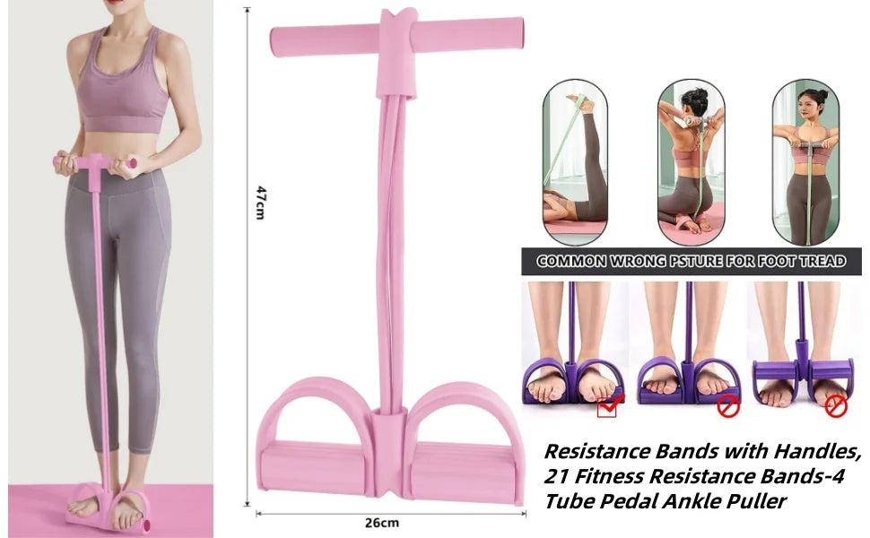 Natural Rubber Pedal Resistance Bands, 6 Tubes with Handles, Yoga Pedal Puller for Full-Body Home Workouts
