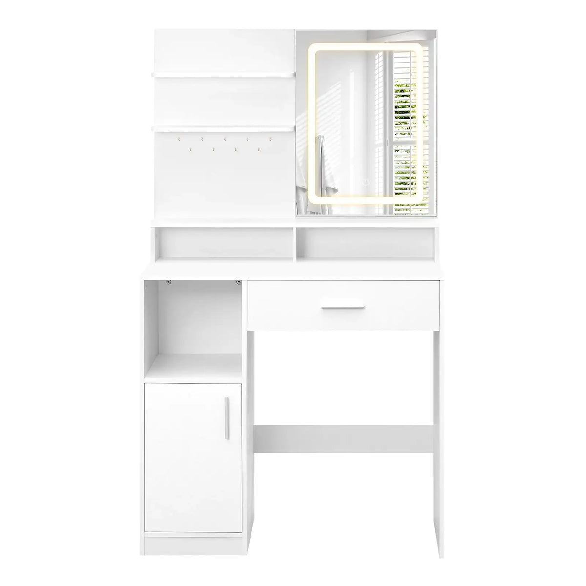 WOLTU Table de Maquillage Coiffeuse avec Miroir à LED Réglables Meuble de Maquillage avec 3 Étages de Rangement pour Chambre