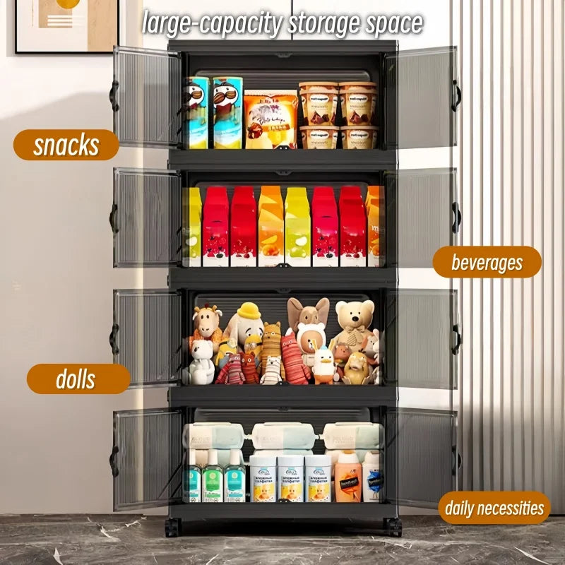 Meuble de Rangement Pliable avec Portes Transparentes – de 3 à 6 Étages, à Roulettes