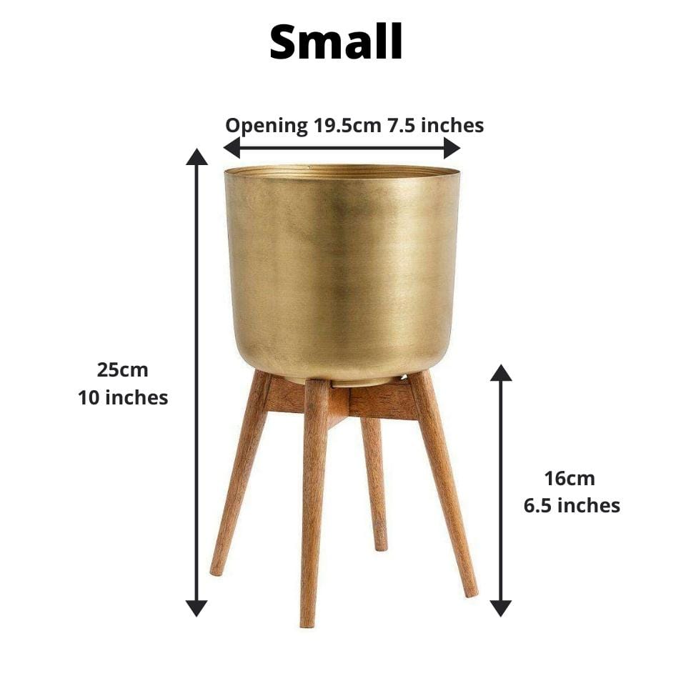 Atzi - Mid-Century Turned Wood Leg Planter Brass (Multiple Sizes)