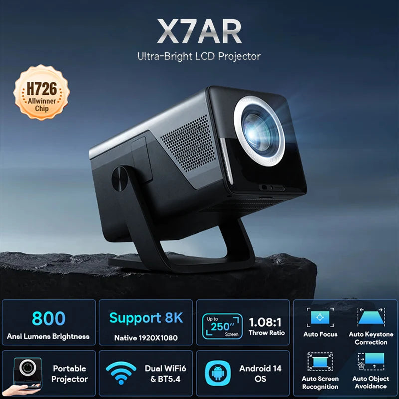 X7 AIスマートプロジェクター – 1000ANSIルーメン、1080P、Android 14、8K対応