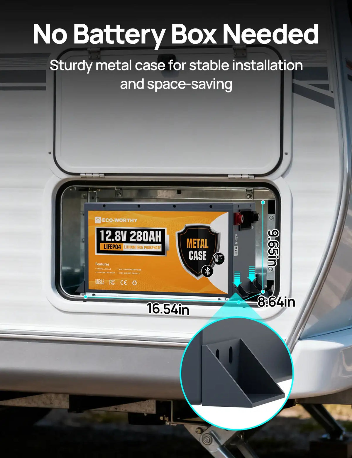 Batterie LiFePO4 ECO-WORTHY 3584Wh 12V 280Ah avec boîtier métallique, Bluetooth et coupure basse température - BMS 200A intégré - Décharge profonde pour camping-car, remorque