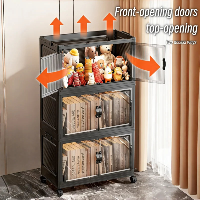 Meuble de Rangement Pliable avec Portes Transparentes – de 3 à 6 Étages, à Roulettes