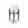 Boni White Mid - Century Cement Planter With Wooden Stand