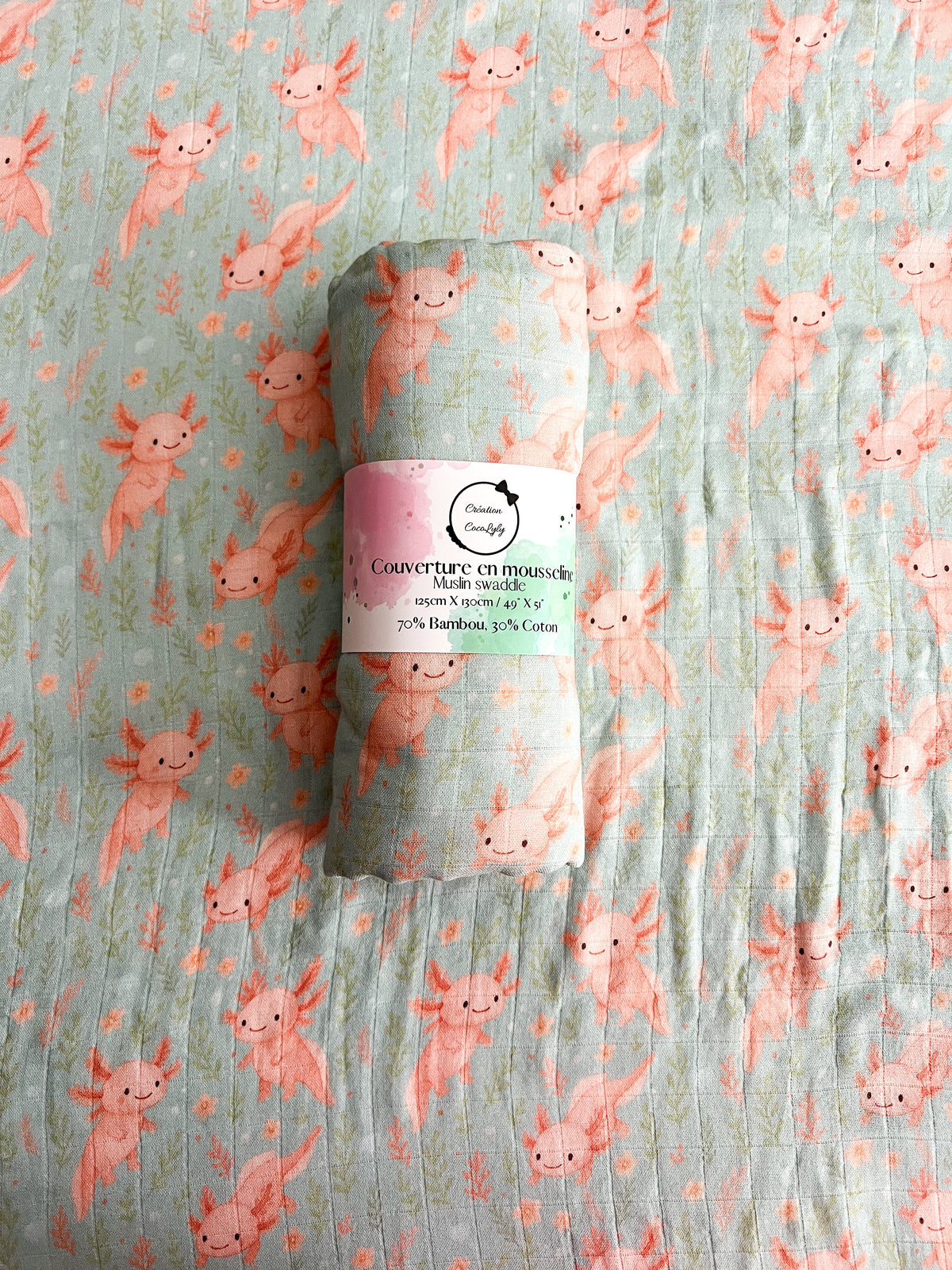 Large Axolove bamboo muslin♥️ (axolotl)