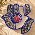 Handmade Palestinian Ceramic Snack Tray – Multi-Compartment Nut Platter - Hand Tray 12.5 × 4 in