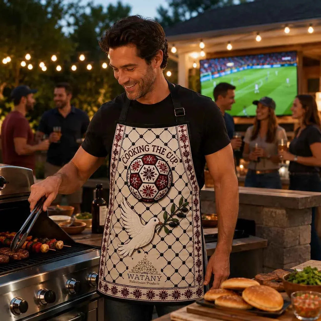 Palestinian Tatreez Apron – Cooking the Cup Football Kitchen Apron - Large