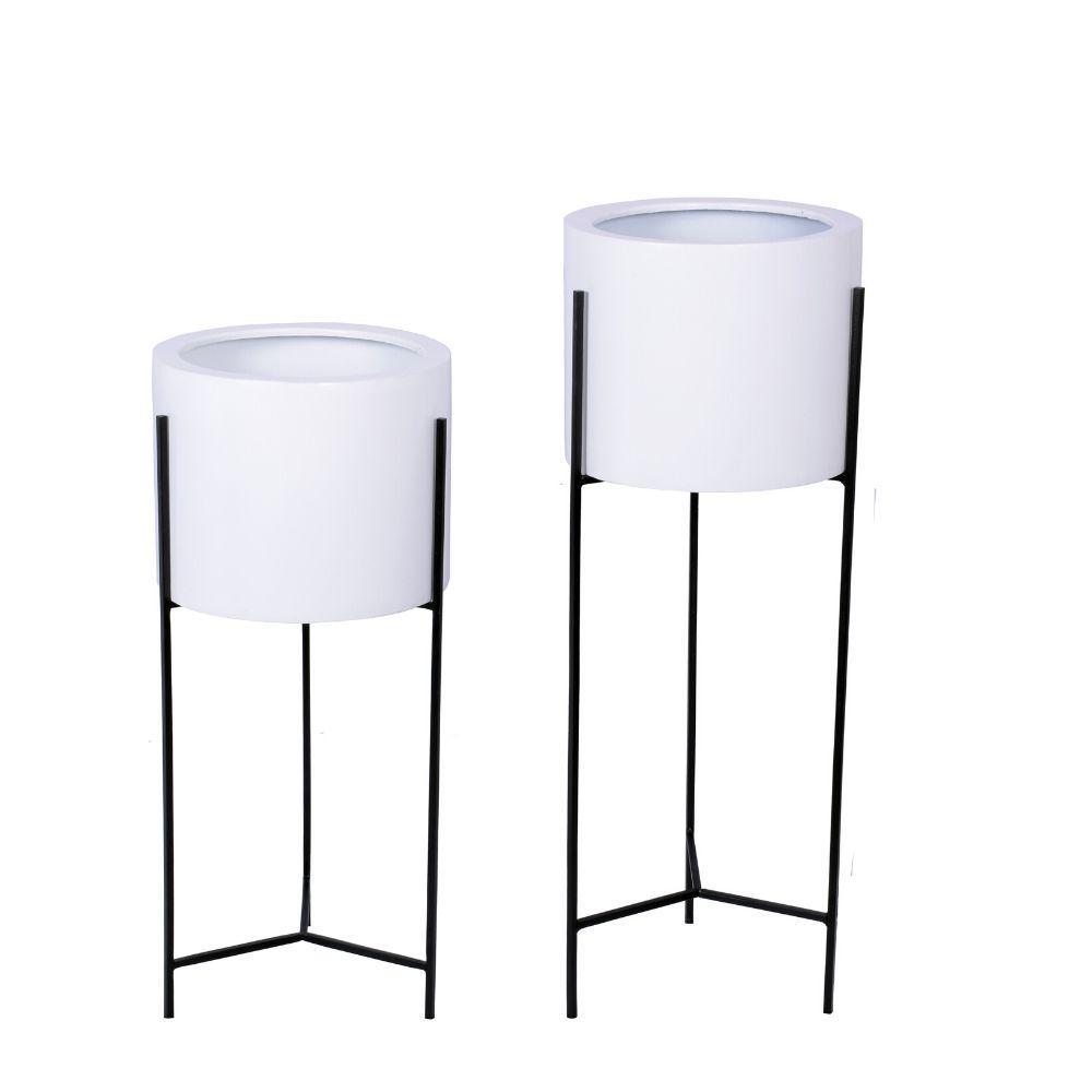 Cira - White Mid-Century Planter With Black Metal Stand (Multiple Sizes)