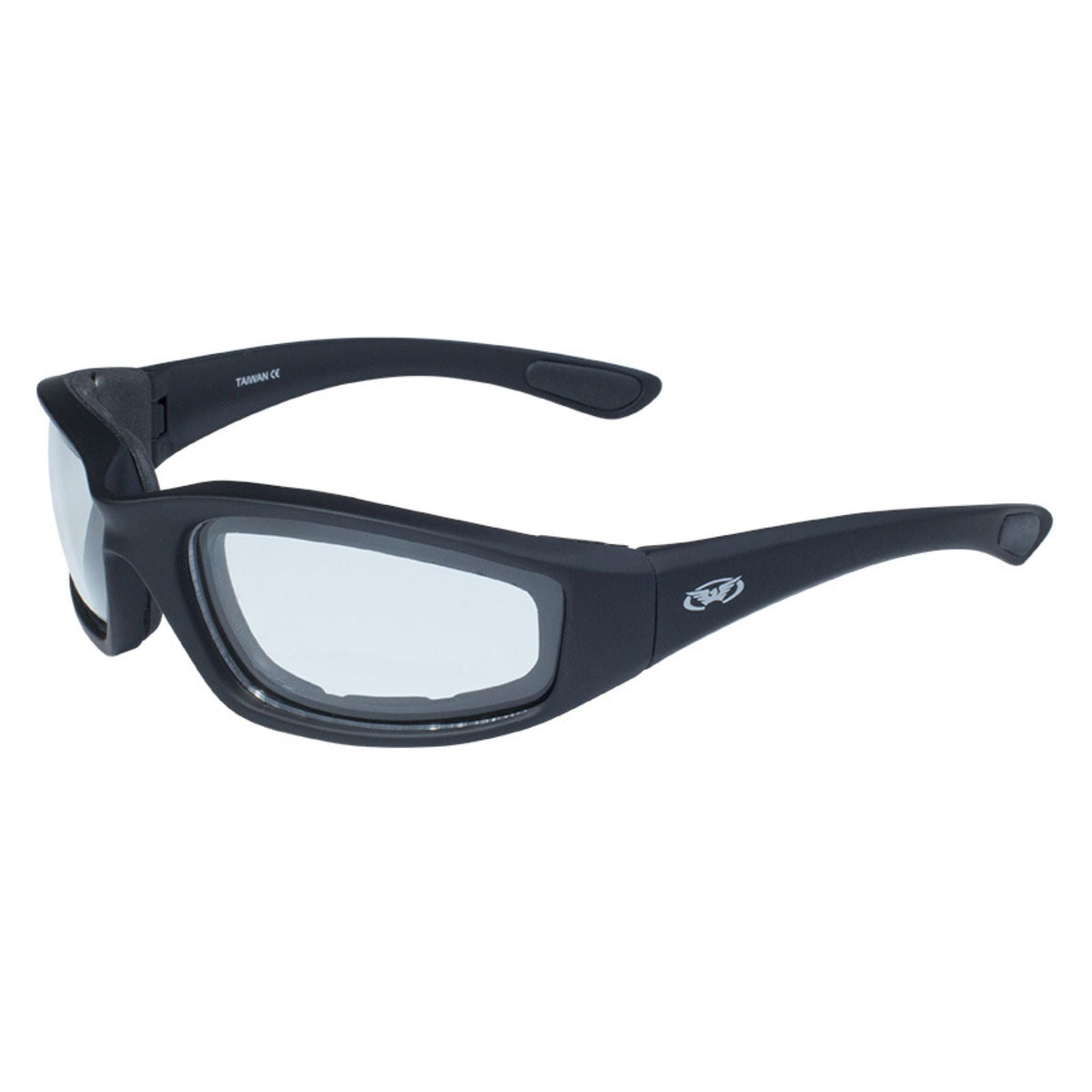 Lunettes de soleil de moto rembourrées Global Vision Kickback. Lunettes de conduite noir mat au toucher doux