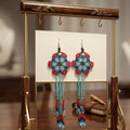 Sun Feather Bloom Beaded Earrings- black/turquoise