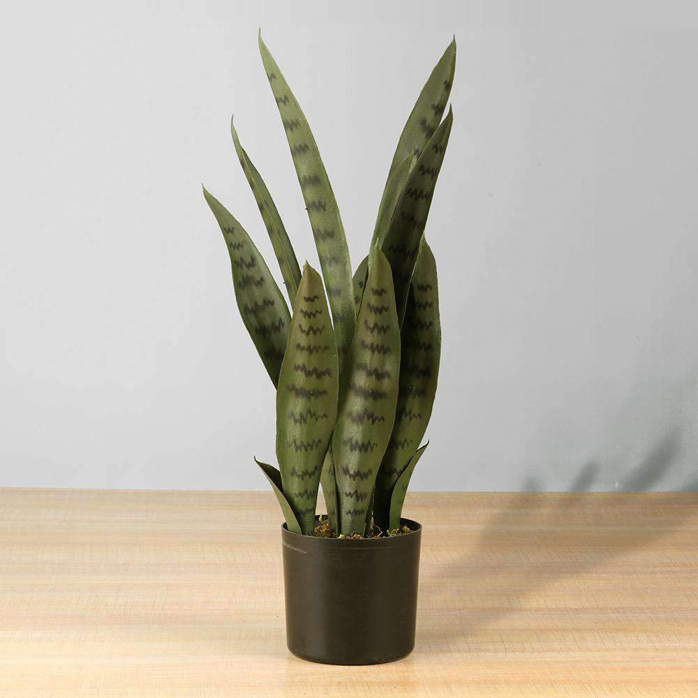 Dezi Artificial Snake Sansevieria Dark Green Potted Plant 21''