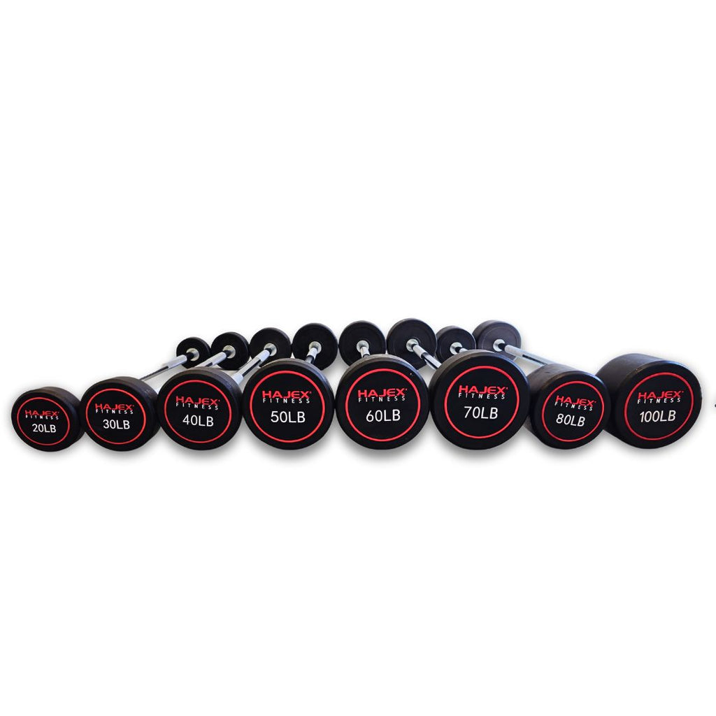 HAJEX Straight and EZ Curl Fixed Round Head Weight Barbells - Single Bars or Full Sets, 20 to 150 LB