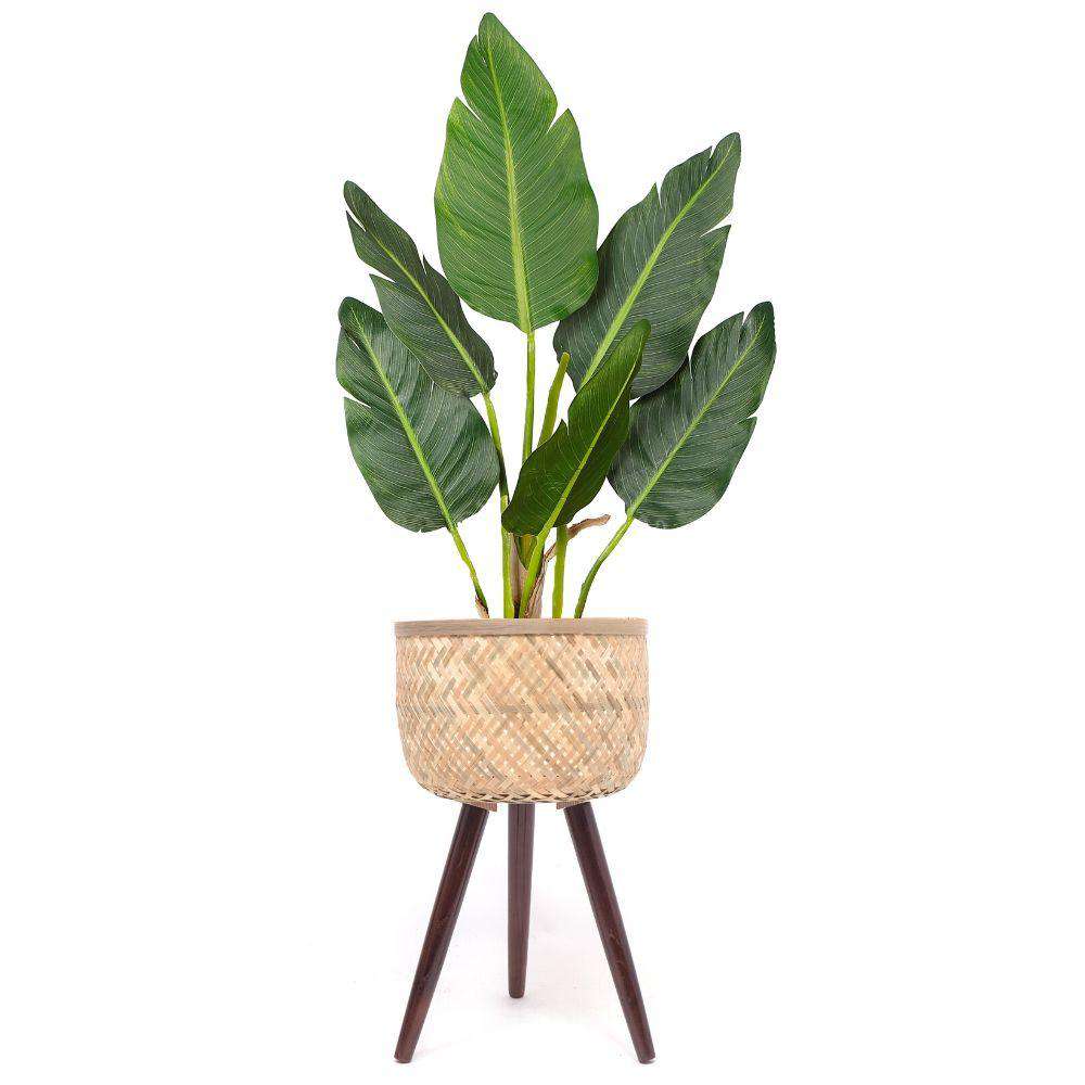 Flar Bamboo Planter On Wooden Stand