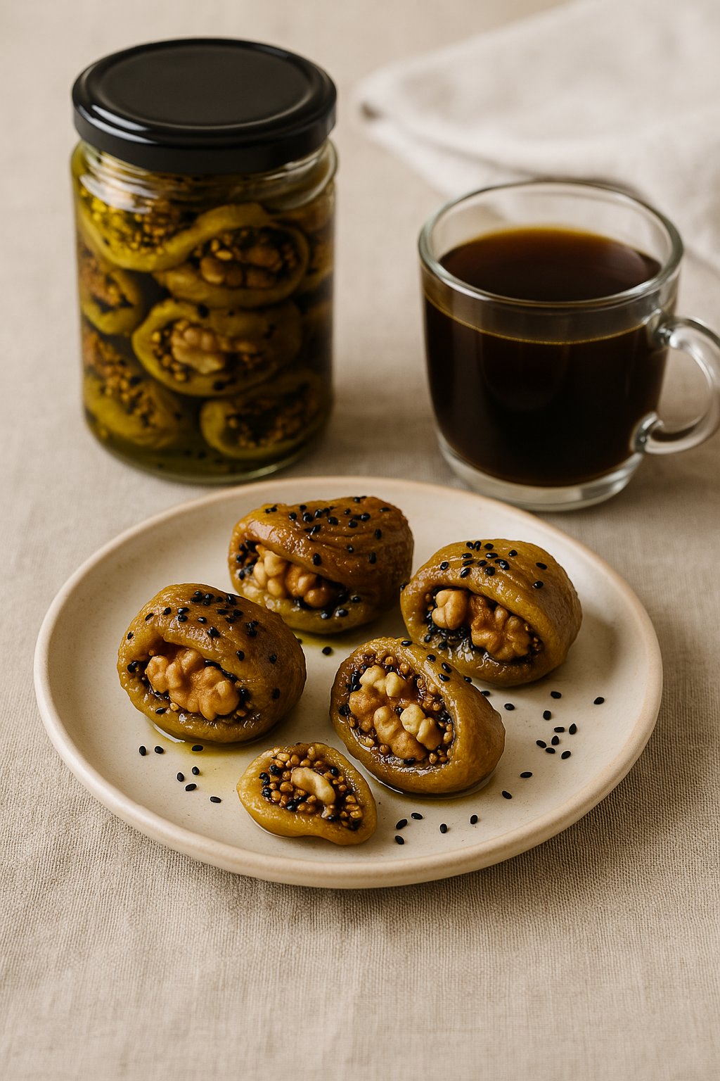 Figs Stuffed With Walnuts Dipped in Olive Oil