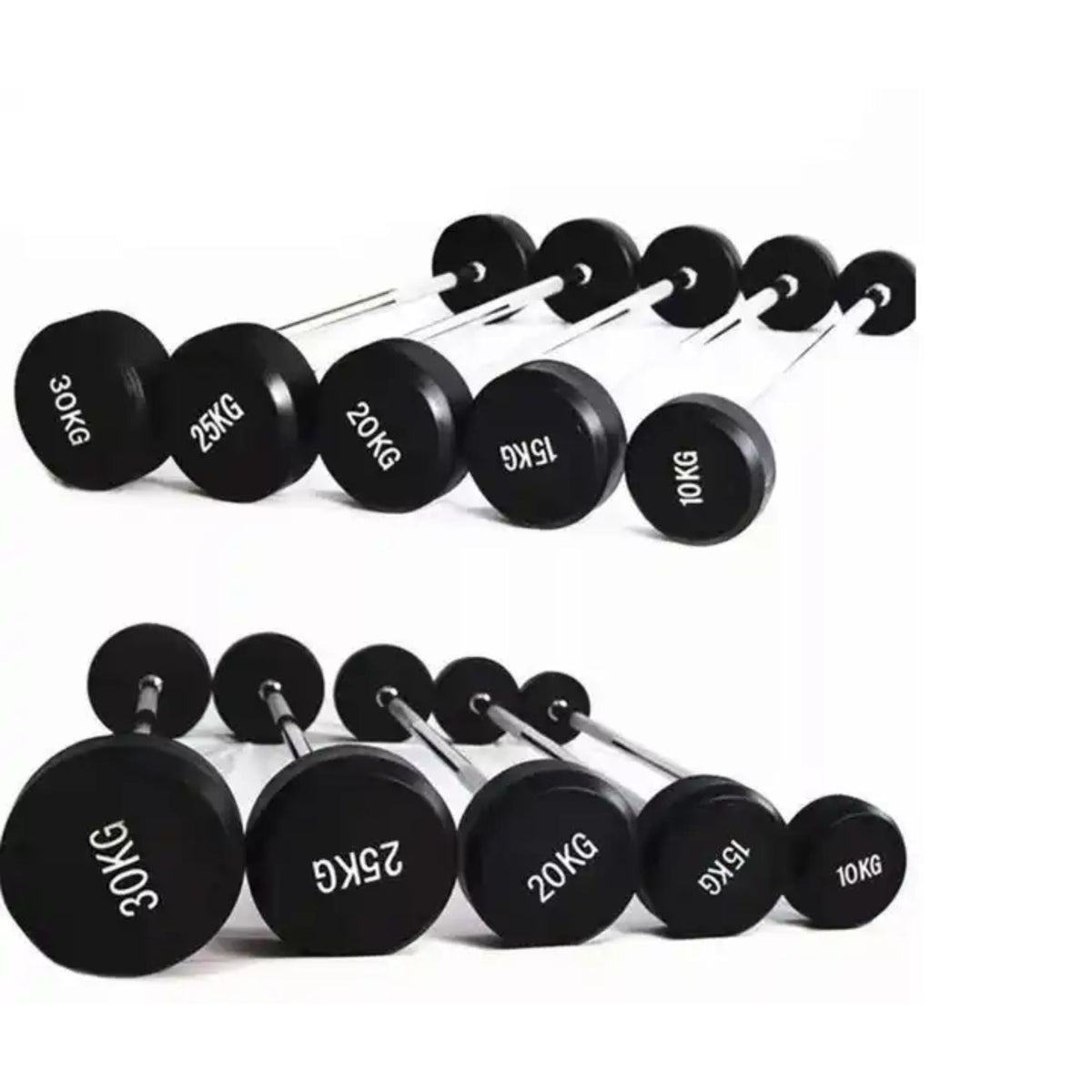 HAJEX Straight and EZ Curl Fixed Round Head Weight Barbells - Single Bars or Full Sets, 20 to 150 LB