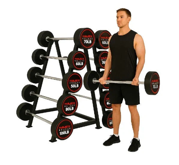 HAJEX Straight and EZ Curl Fixed Round Head Weight Barbells - Single Bars or Full Sets, 20 to 150 LB