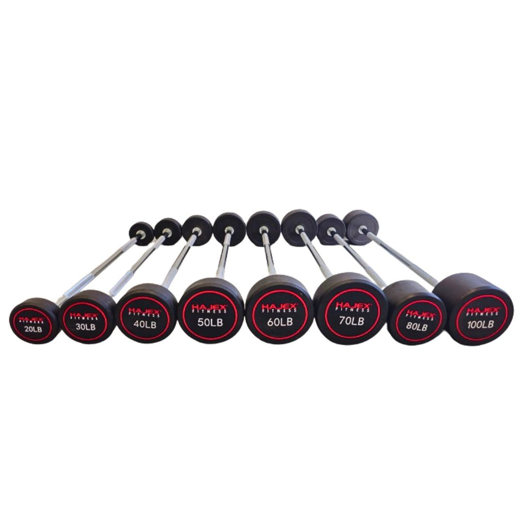 HAJEX Straight and EZ Curl Fixed Round Head Weight Barbells - Single Bars or Full Sets, 20 to 150 LB