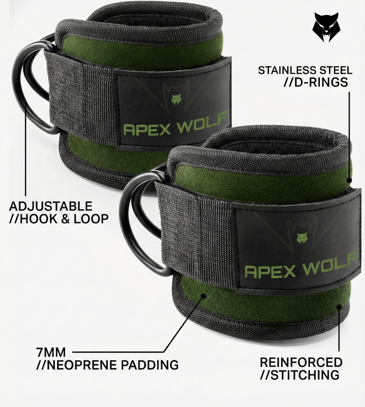 Sangle de cheville Power Grip (la paire) - Vert Tactique