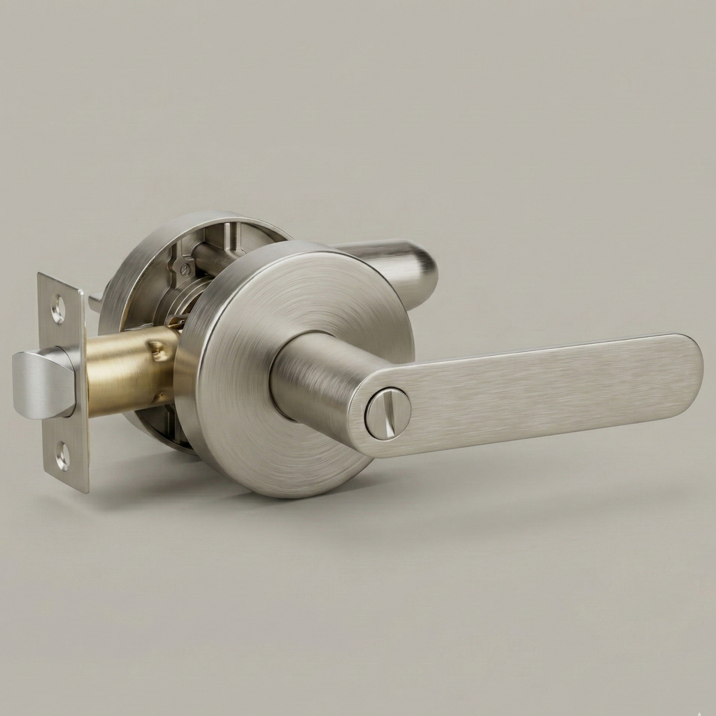 Manija de puerta con riel de herrajes Vellum — Barra plana, con llave, para privacidad, de paso y fija