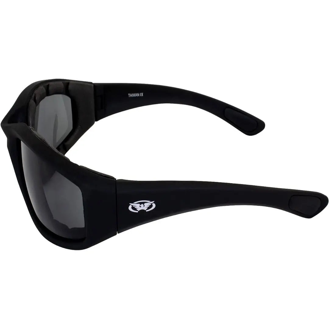 Global Vision Kickback gepolsterte Motorradsonnenbrille. Matte schwarze Soft-Touch-Fahrradbrille