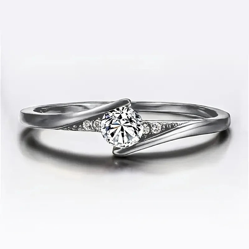 H420 Women's Black Rhodium 18K Solid Gold Round Brilliant Cut Diamond Engagement Ring Fine Jewelry
