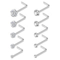 10Pcs Stainless Steel L Shaped Nose Studs Rings Square Round CZ Nose Ring Labret Nose Piercing Jewelry Silver Tone