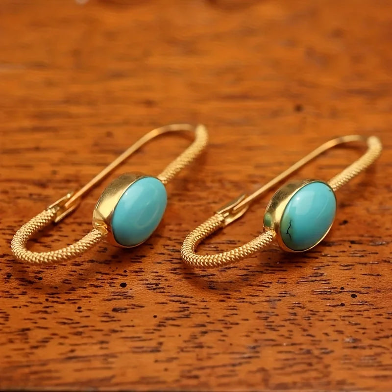 Bohemian Turquoise Beaded Hoop Earrings - Elegant Plated Jewelry with Golden Accents for Unique Style