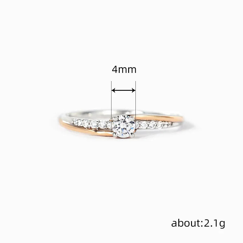 Korean Japanese Two-Tone Thin Band Micro Inlaid Geometric Swing Arm Pinky Ring