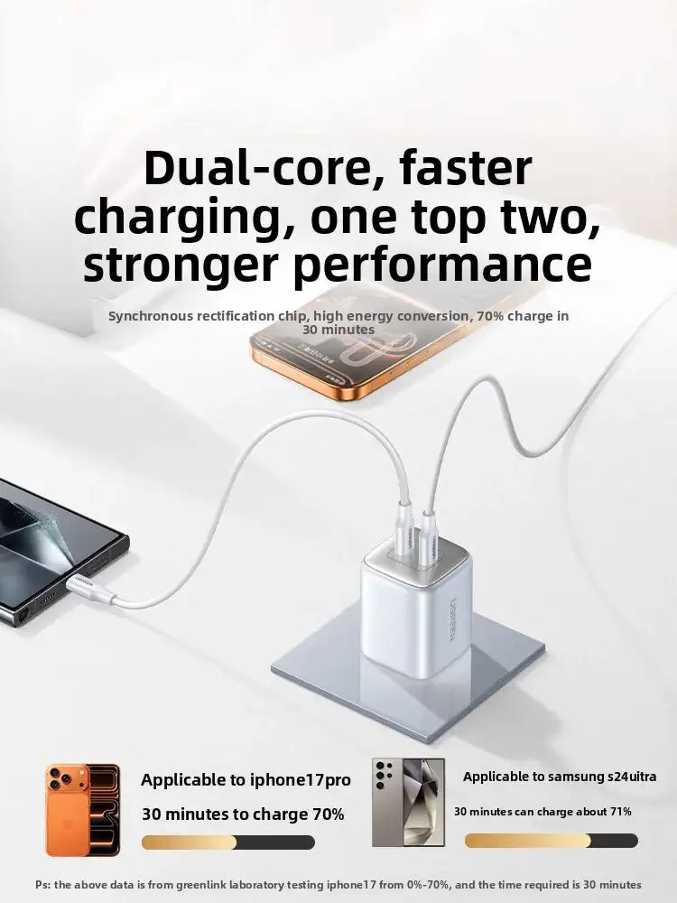 Para US261 New Flash Charge Green 45W Nitruro de Galio, puertos duales USB-C/USB-A, PD3.0/QC4.0+ para 17 Pro Max/iPad