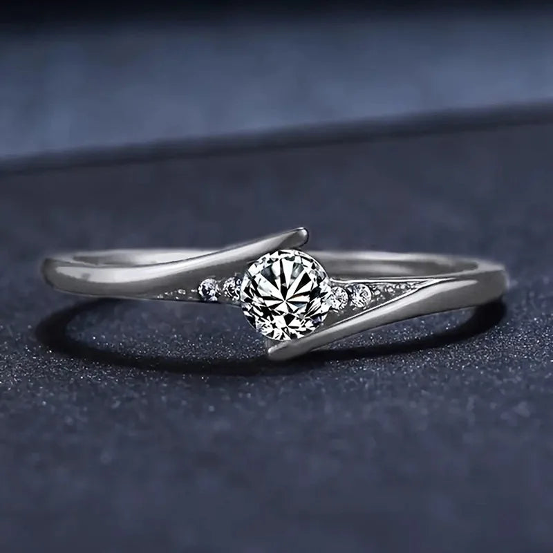 H420 Women's Black Rhodium 18K Solid Gold Round Brilliant Cut Diamond Engagement Ring Fine Jewelry