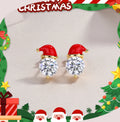 Festive Moissanite Christmas Hat Stud Design with 925 Silver  Round Cut Stones for Holiday Fashion Jewelry Gifts Earrings