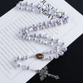 Multicolor Blue and White Porcelain Ceramic Beads Cross Pendant Rosary, Christian Religious Jewelry Prayer Beads Necklace