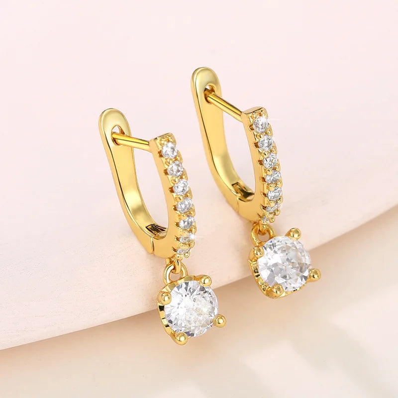 White Gold Diamond Earrings Round Brilliant Cut G Color Natural Diamond Classic Women's Engagement Jewelry with Side Diamond