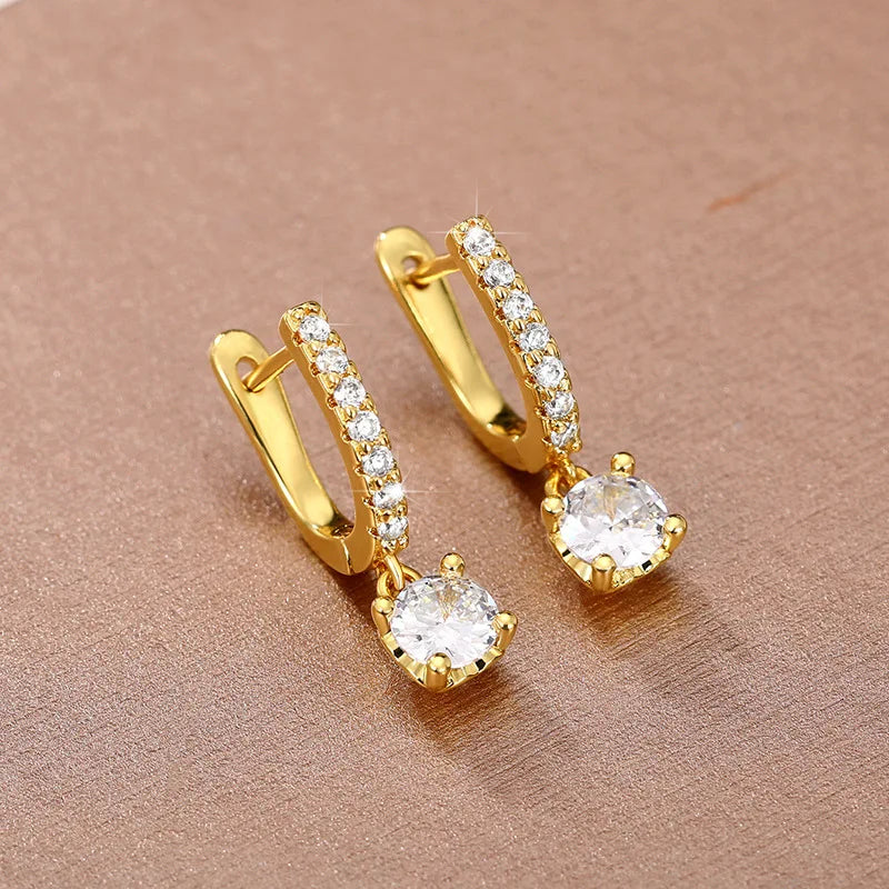 White Gold Diamond Earrings Round Brilliant Cut G Color Natural Diamond Classic Women's Engagement Jewelry with Side Diamond