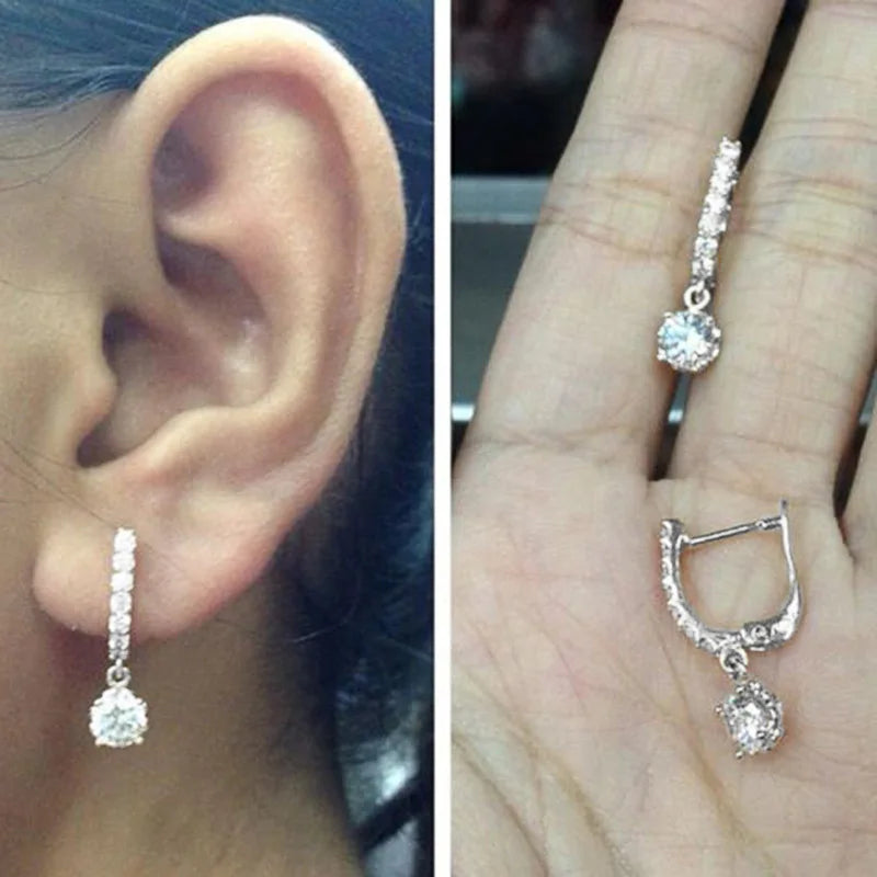 White Gold Diamond Earrings Round Brilliant Cut G Color Natural Diamond Classic Women's Engagement Jewelry with Side Diamond