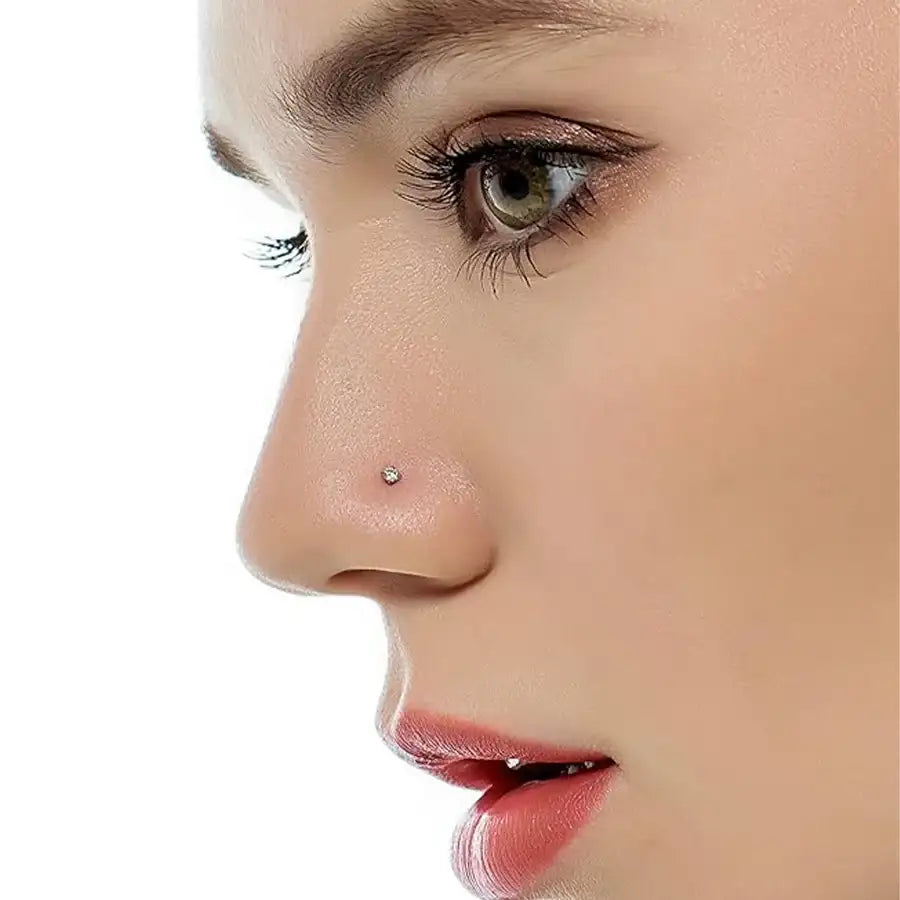 10Pcs Stainless Steel L Shaped Nose Studs Rings Square Round CZ Nose Ring Labret Nose Piercing Jewelry Silver Tone