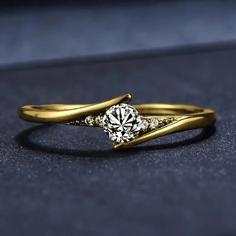 H420 Women's Black Rhodium 18K Solid Gold Round Brilliant Cut Diamond Engagement Ring Fine Jewelry