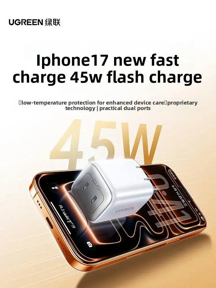Para US261 New Flash Charge Green 45W Nitruro de Galio, puertos duales USB-C/USB-A, PD3.0/QC4.0+ para 17 Pro Max/iPad