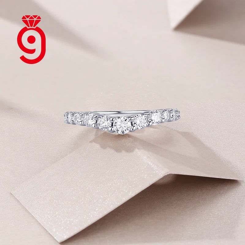 S925 SilverMoissanite Shared Prong Polished Band Sparkling Gemstone Jewelry GRA Certified for All Occasions Full Eternity Ring