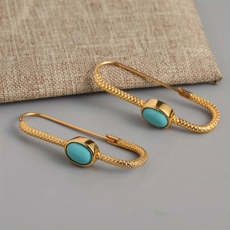 Bohemian Turquoise Beaded Hoop Earrings - Elegant Plated Jewelry with Golden Accents for Unique Style