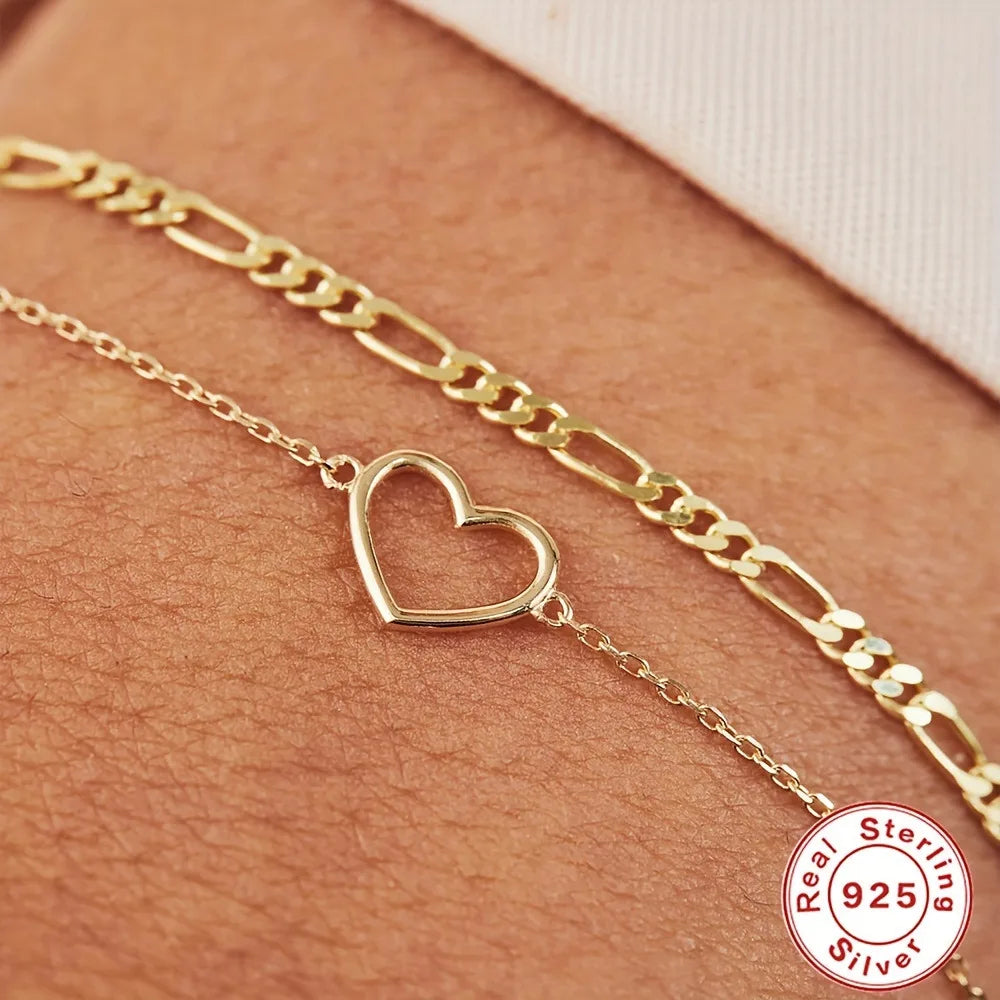 Lanshang 925 Sterling Silver Bracelets Heart Shaped for Teen Girls Bestfriend Gift Romantic Jewelry