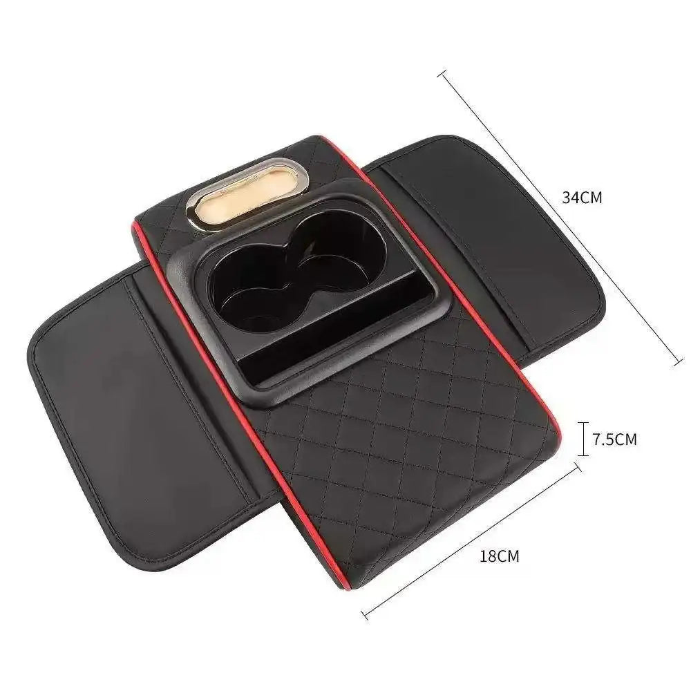 Nueva almohadilla universal de cuero para reposabrazos de coche con bolsa de almacenamiento, soporte para mano y caja de pañuelos para consola central al por mayor