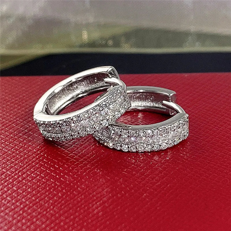 White Gold Diamond Earrings Round Brilliant Cut D Color Natural GIA Certified Classic Style Women's Wedding Jewelry