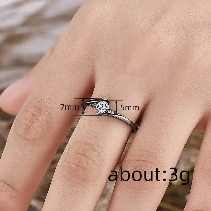 H420 Women's Black Rhodium 18K Solid Gold Round Brilliant Cut Diamond Engagement Ring Fine Jewelry