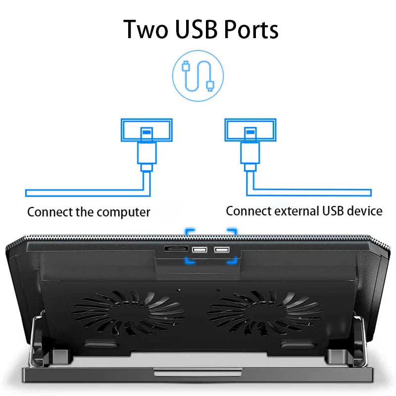 Gaming Laptop Cooler Large Size For 12-16 Inch Notebook Two USB Laptop Cooling Pads Wind Speed Adjustable Silent Laptop Stand