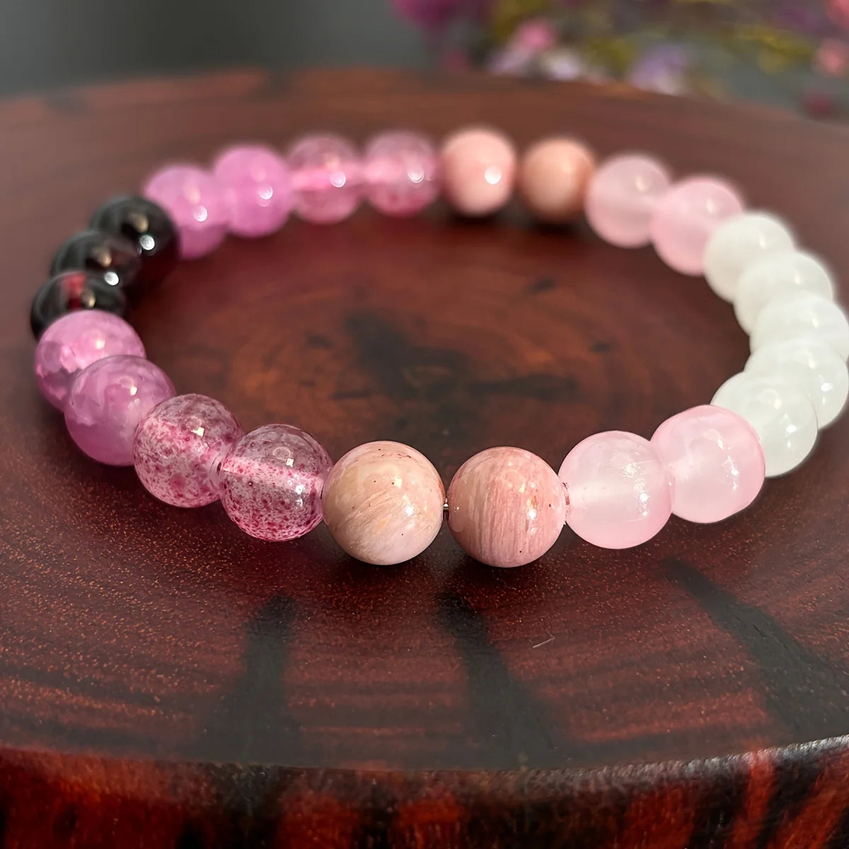 1pc White & Pink Color Natural Stone Beads Beaded Bracelet Handmade Yoga Hand String Jewelry