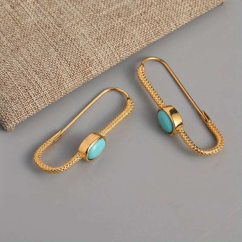 Bohemian Turquoise Beaded Hoop Earrings - Elegant Plated Jewelry with Golden Accents for Unique Style